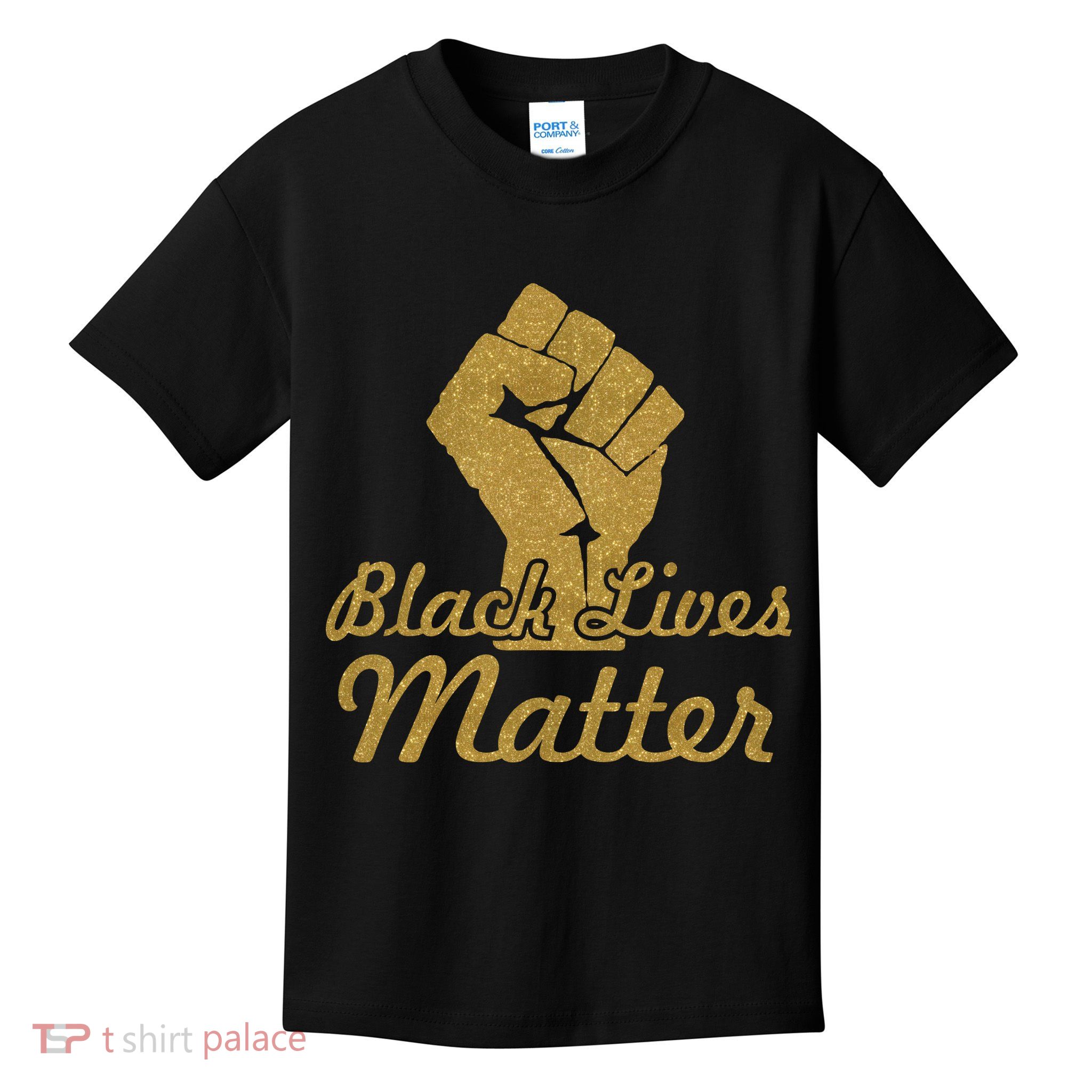 Gold Black Lives Matter Fist Logo Kids T-Shirt