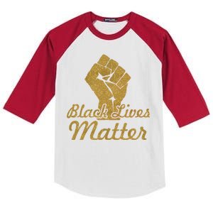 Gold Black Lives Matter Fist Logo Kids Colorblock Raglan Jersey