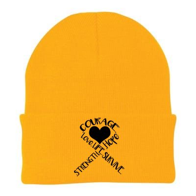 Gold Ribbon Of Words Tribute Knit Cap Winter Beanie