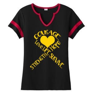 Gold Ribbon Of Words Tribute Ladies Halftime Notch Neck Tee