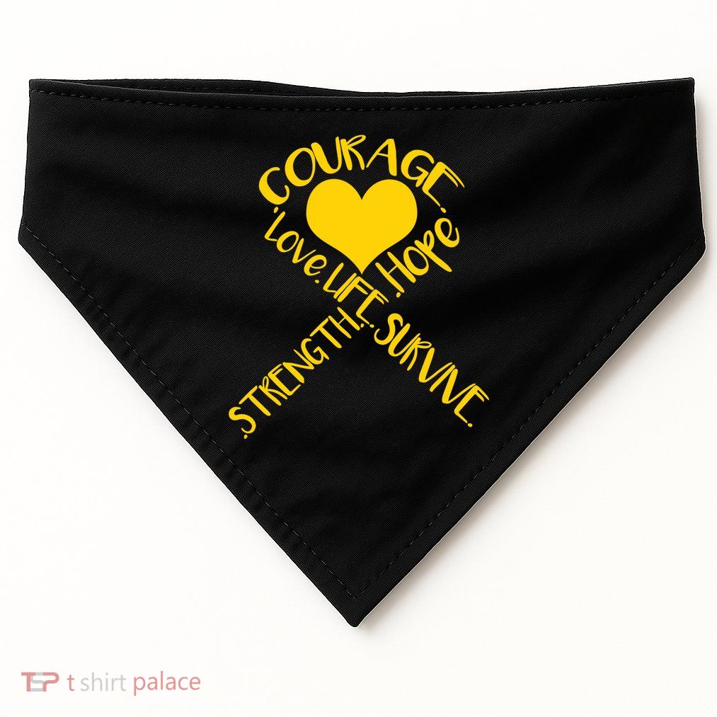 Gold Ribbon Of Words Tribute USA-Made Doggie Bandana