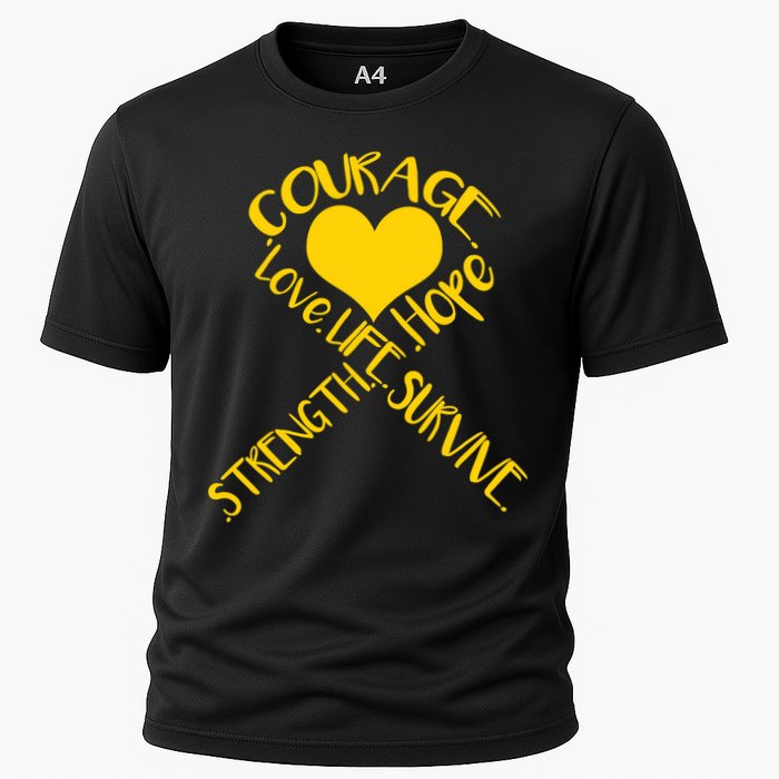 Gold Ribbon Of Words Tribute Cooling Performance Crew T-Shirt