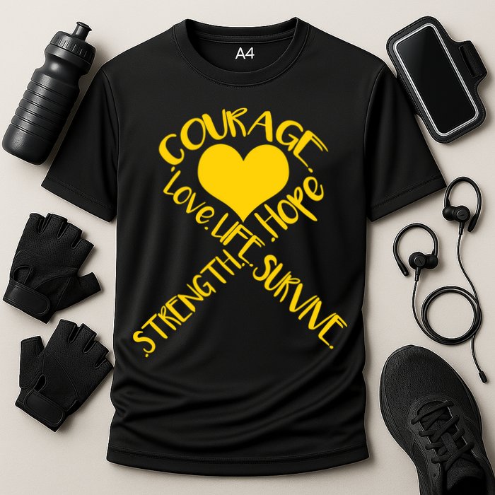 Gold Ribbon Of Words Tribute Cooling Performance Crew T-Shirt