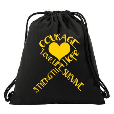 Gold Ribbon Of Words Tribute Drawstring Bag