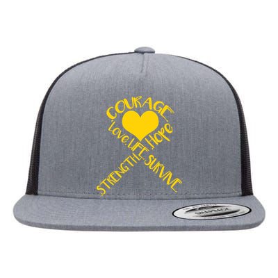 Gold Ribbon Of Words Tribute Flat Bill Trucker Hat