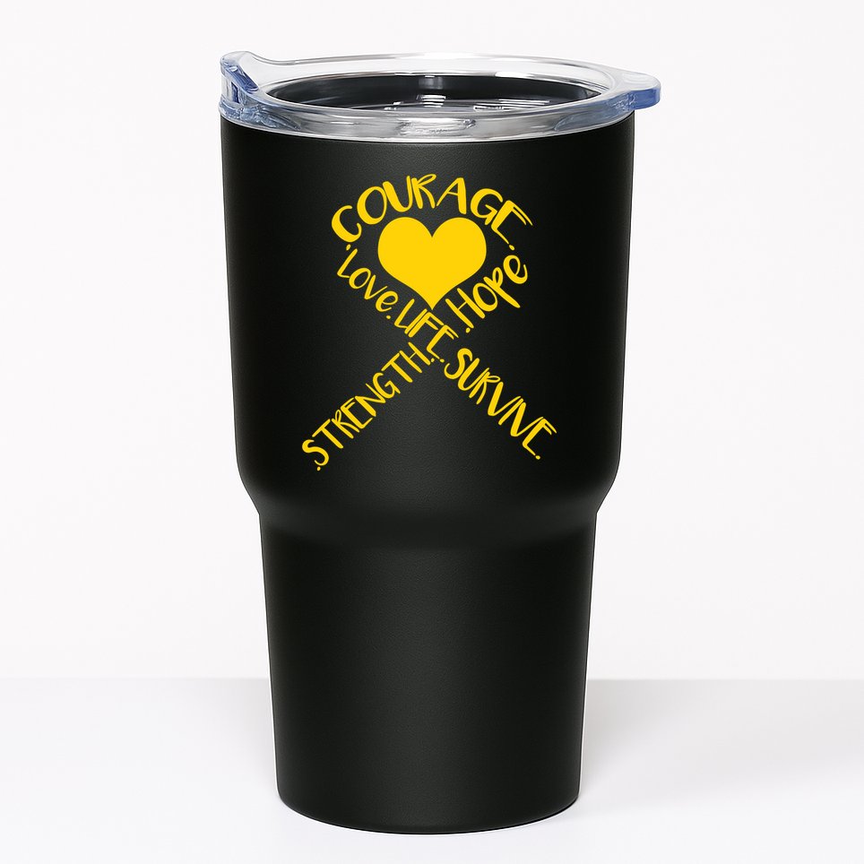 Gold Ribbon Of Words Tribute Tumbler