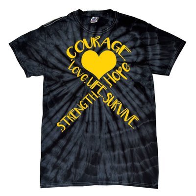 Gold Ribbon Of Words Tribute Tie-Dye T-Shirt