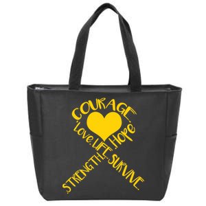 Gold Ribbon Of Words Tribute Zip Tote Bag