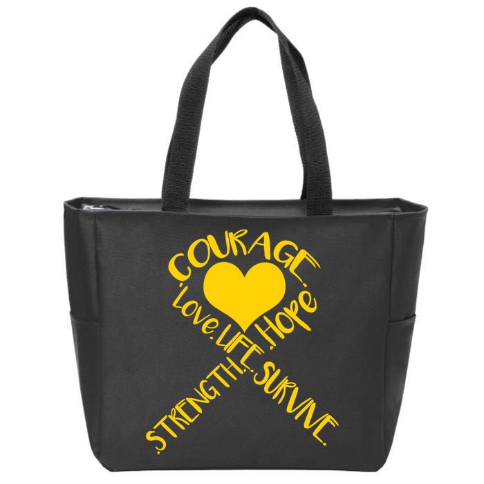 Gold Ribbon Of Words Tribute Zip Tote Bag