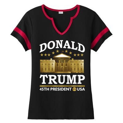 Gold White House Donald Trump 45th President Ladies Halftime Notch Neck Tee