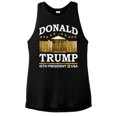 Gold White House Donald Trump 45th President Ladies PosiCharge Tri-Blend Wicking Tank