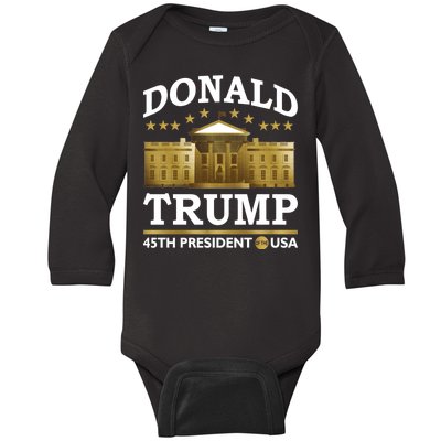 Gold White House Donald Trump 45th President Baby Long Sleeve Bodysuit