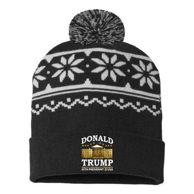 Gold White House Donald Trump 45th President USA-Made Snowflake Beanie