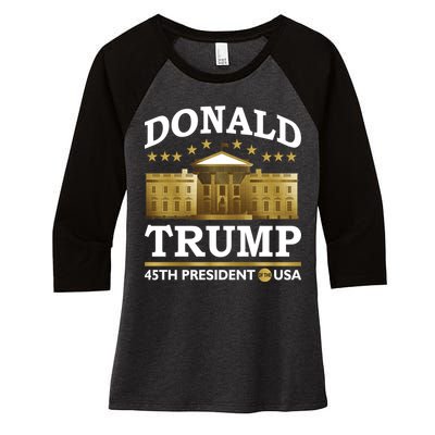 Gold White House Donald Trump 45th President Women's Tri-Blend 3/4-Sleeve Raglan Shirt