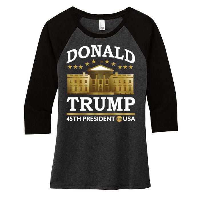 Gold White House Donald Trump 45th President Women's Tri-Blend 3/4-Sleeve Raglan Shirt