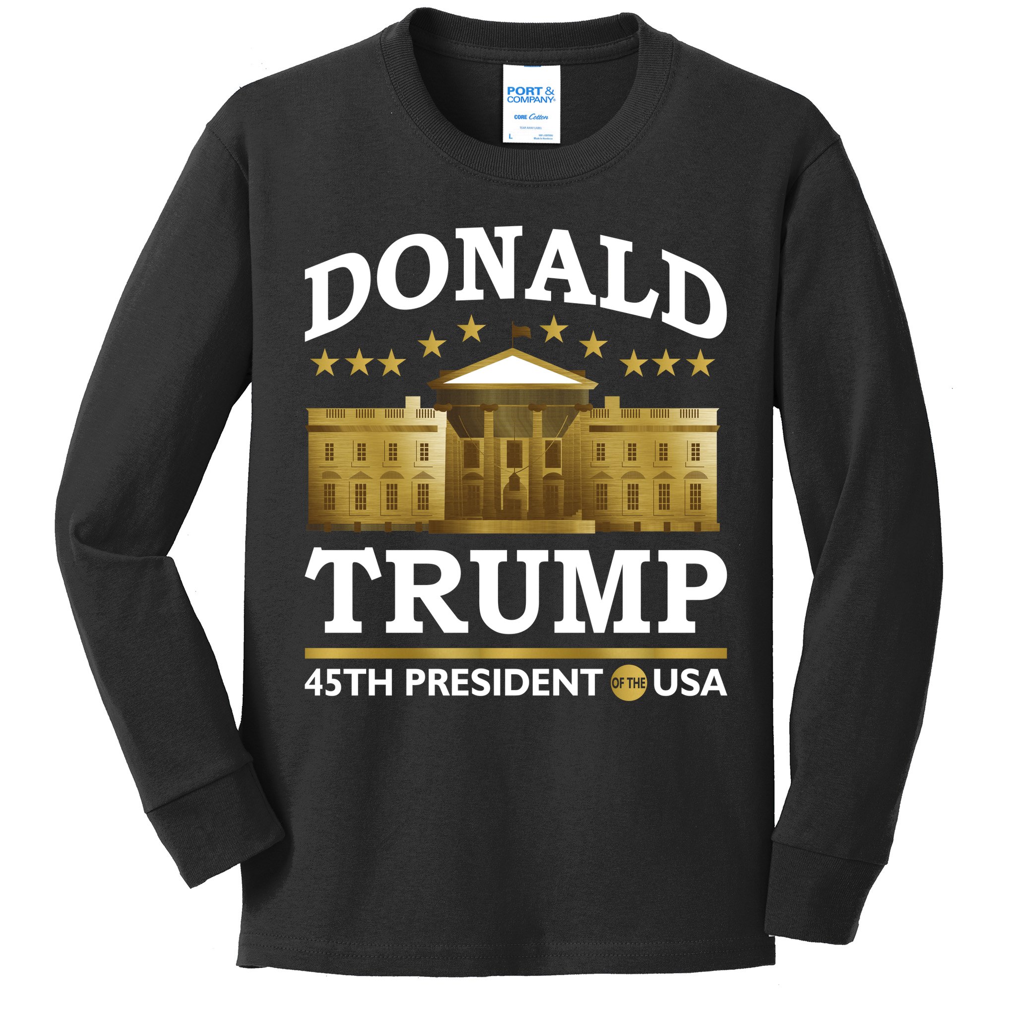 Gold White House Donald Trump 45th President Kids Long Sleeve Shirt