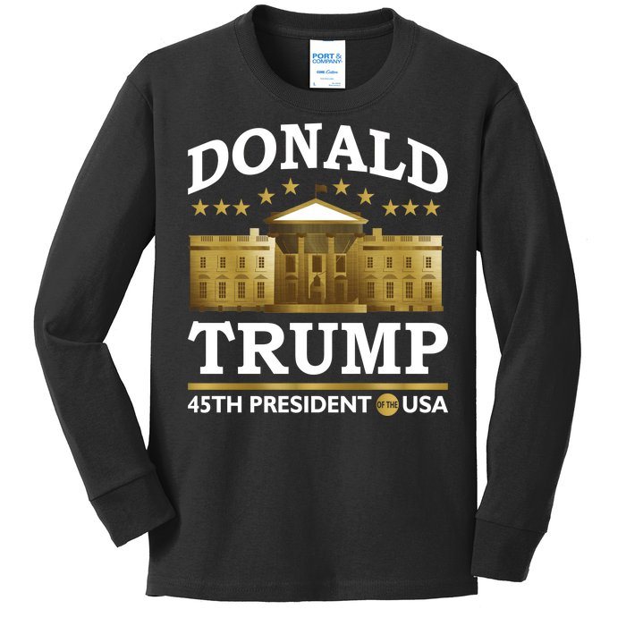 Gold White House Donald Trump 45th President Kids Long Sleeve Shirt