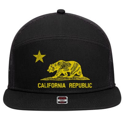 Golden California Republic Bear Flag 7 Panel Mesh Trucker Snapback Hat