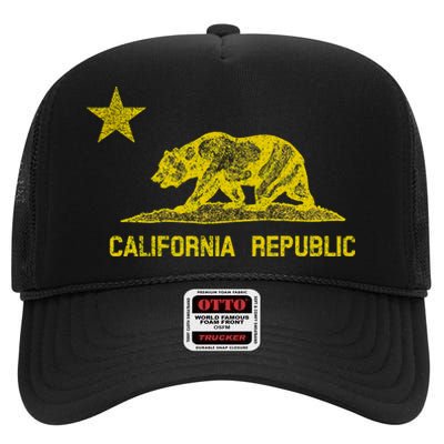 Golden California Republic Bear Flag High Crown Mesh Back Trucker Hat