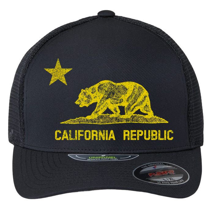 Golden California Republic Bear Flag Flexfit Unipanel Trucker Cap