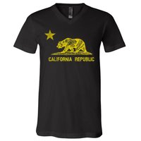 Golden California Republic Bear Flag V-Neck T-Shirt