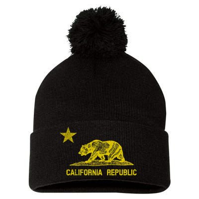 Golden California Republic Bear Flag Pom Pom 12in Knit Beanie