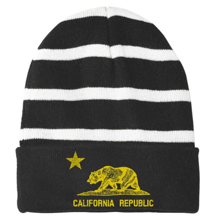 Golden California Republic Bear Flag Striped Beanie with Solid Band