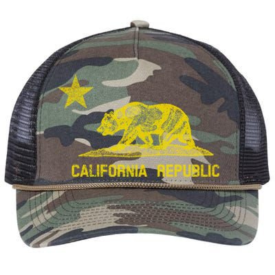 Golden California Republic Bear Flag Retro Rope Trucker Hat Cap