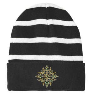 Golden Chaos Star Striped Beanie with Solid Band