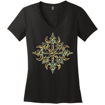 Golden Chaos Star Women's V-Neck T-Shirt