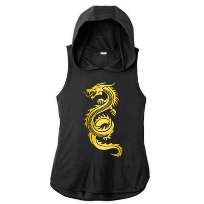 Golden Chinese Dragon Ladies PosiCharge Tri-Blend Wicking Draft Hoodie Tank