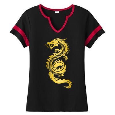 Golden Chinese Dragon Ladies Halftime Notch Neck Tee