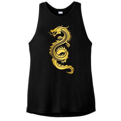 Golden Chinese Dragon Ladies PosiCharge Tri-Blend Wicking Tank