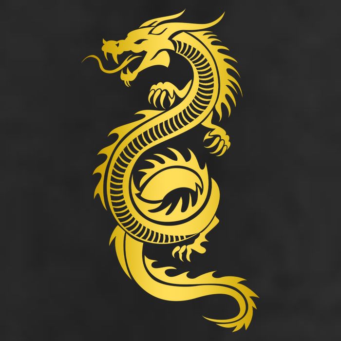 Golden Chinese Dragon 7 Panel Mesh Trucker Snapback Hat