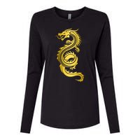 Golden Chinese Dragon Womens Cotton Relaxed Long Sleeve T-Shirt