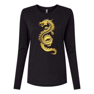 Golden Chinese Dragon Womens Cotton Relaxed Long Sleeve T-Shirt