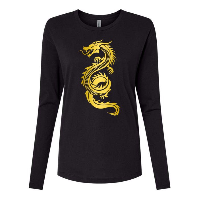 Golden Chinese Dragon Womens Cotton Relaxed Long Sleeve T-Shirt