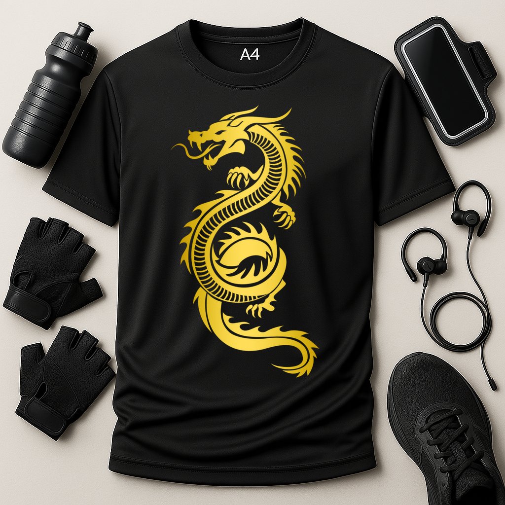 Golden Chinese Dragon Cooling Performance Crew T-Shirt