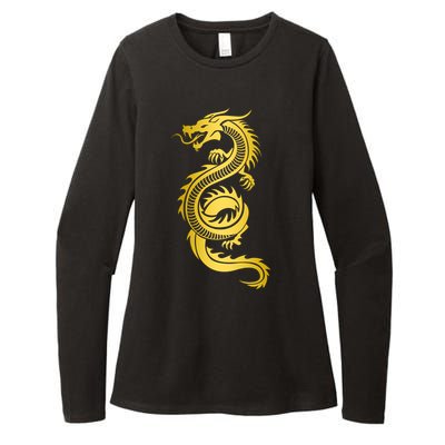 Golden Chinese Dragon Womens CVC Long Sleeve Shirt