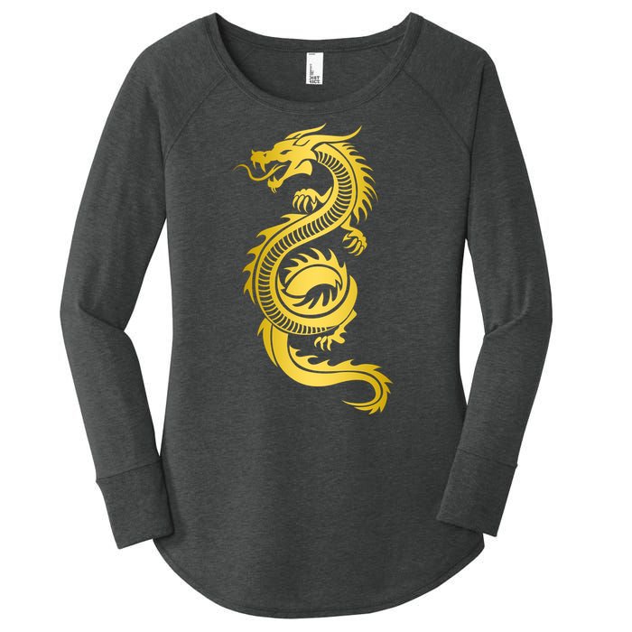 Golden Chinese Dragon Women's Perfect Tri Tunic Long Sleeve Shirt