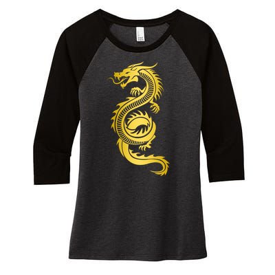 Golden Chinese Dragon Women's Tri-Blend 3/4-Sleeve Raglan Shirt