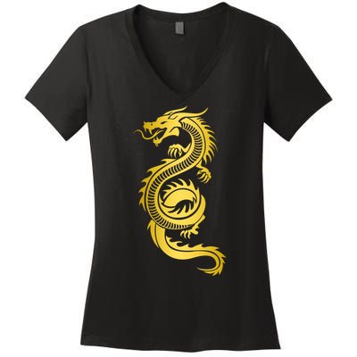 Golden Chinese Dragon Women's V-Neck T-Shirt