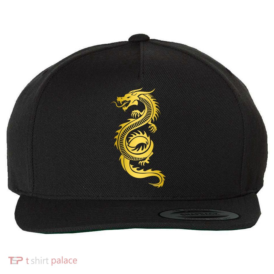 Golden Chinese Dragon Wool Snapback Cap