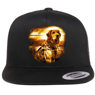 Golden Hunter Retriever Dog Flat Bill Trucker Hat