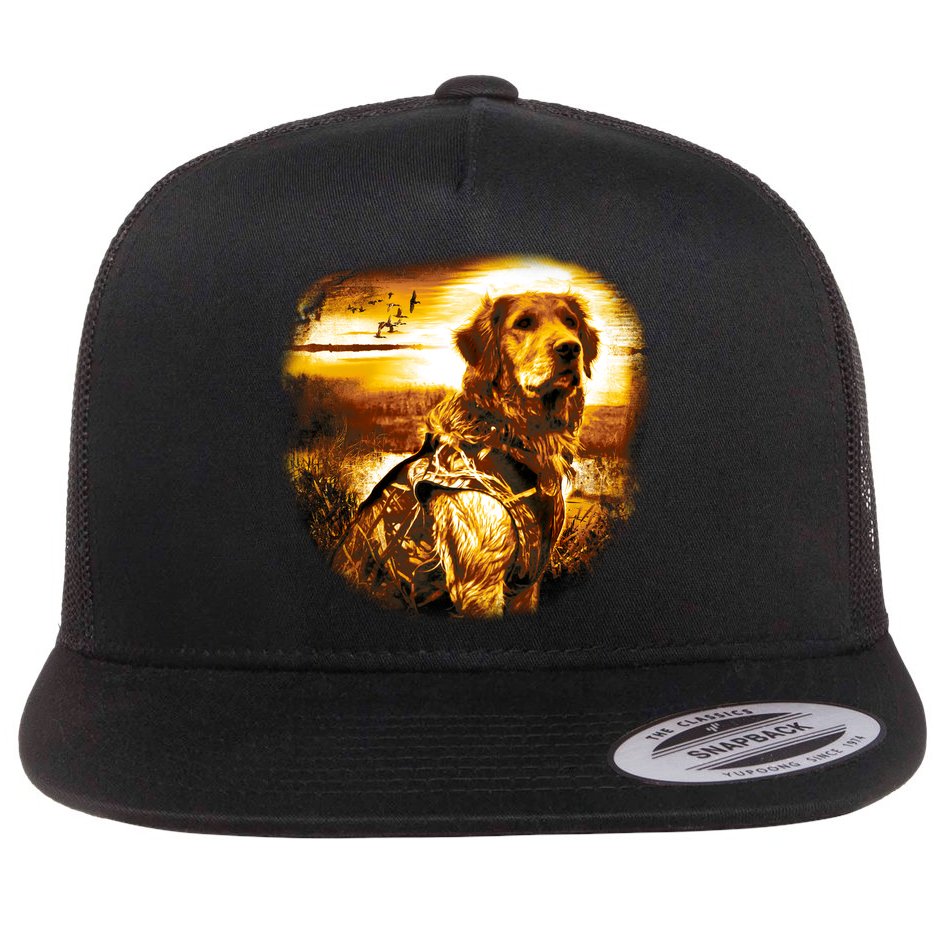 Golden Hunter Retriever Dog Flat Bill Trucker Hat