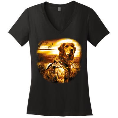 Golden Hunter Retriever Dog Women's V-Neck T-Shirt
