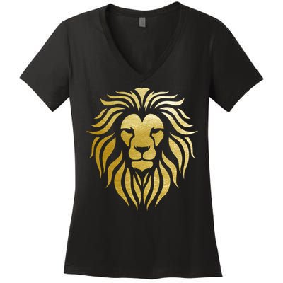 Golden King Lion Women's V-Neck T-Shirt