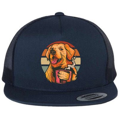 Golden Retriever Dog Coffee Flat Bill Trucker Hat