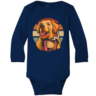 Golden Retriever Dog Coffee Baby Long Sleeve Bodysuit