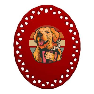 Golden Retriever Dog Coffee Ceramic Oval Ornament